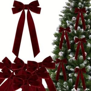 Velvet Christmas Tree Bows, Set of 10, Festive Holiday Decorations, Glossy Surface, Perfect for Gift Wrapping & DIY Projects